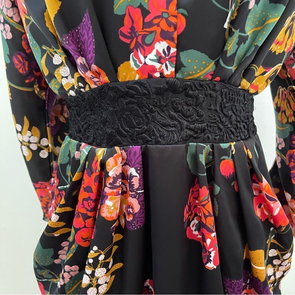 H&M Conscious Floral Satin Dress Size 8 Black Multi Whimsigoth Cocktail kimono - Picture 4 of 16